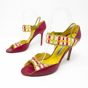 Manolo Blahnik Snakeskin Ankle Strap Sandal Heels Womens Size EU 39